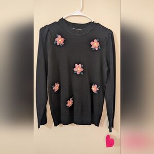 Nanette Lepore Prewashed 3D Yard Flowers Sweater Women's Size Small NWT Cute